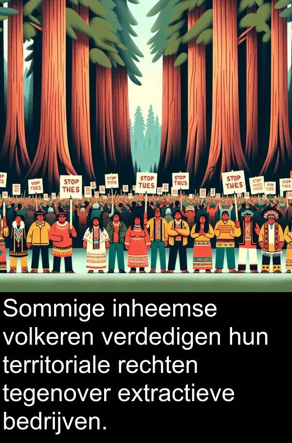 volkeren: Sommige inheemse volkeren verdedigen hun territoriale rechten tegenover extractieve bedrijven.
