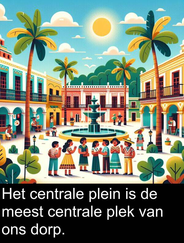 dorp: Het centrale plein is de meest centrale plek van ons dorp.
