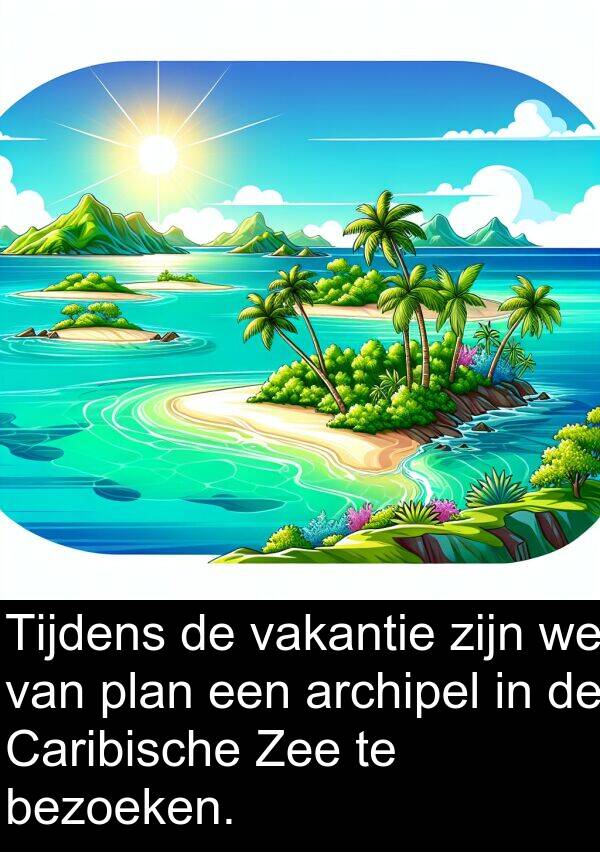 bezoeken: Tijdens de vakantie zijn we van plan een archipel in de Caribische Zee te bezoeken.