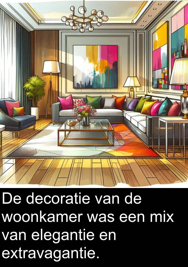 decoratie: De decoratie van de woonkamer was een mix van elegantie en extravagantie.