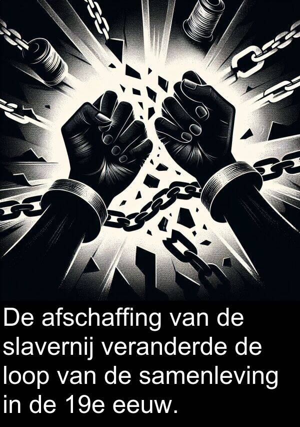 veranderde: De afschaffing van de slavernij veranderde de loop van de samenleving in de 19e eeuw.