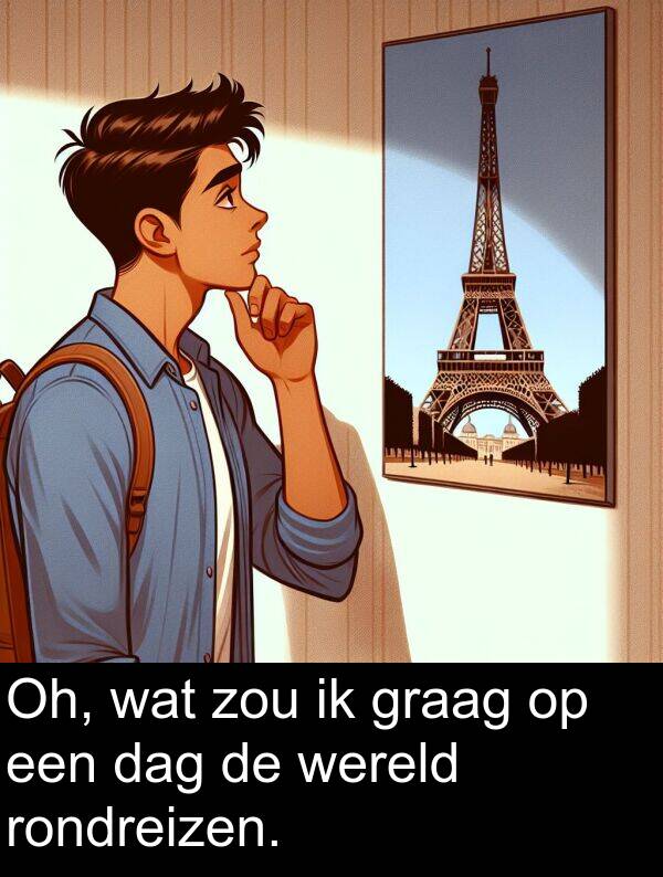 graag: Oh, wat zou ik graag op een dag de wereld rondreizen.