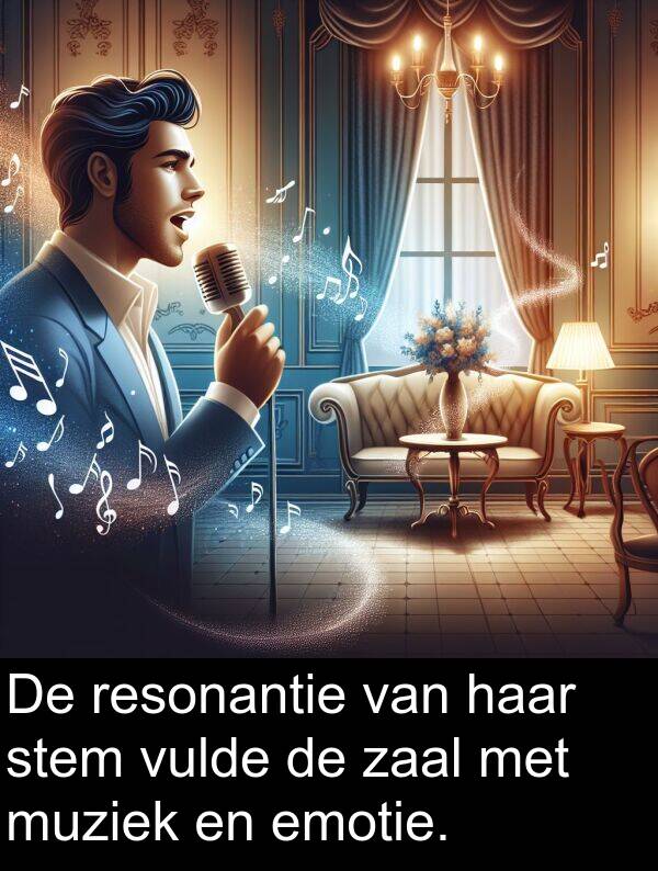 zaal: De resonantie van haar stem vulde de zaal met muziek en emotie.