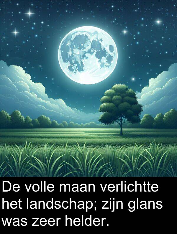 glans: De volle maan verlichtte het landschap; zijn glans was zeer helder.