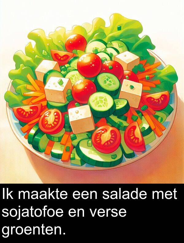 groenten: Ik maakte een salade met sojatofoe en verse groenten.