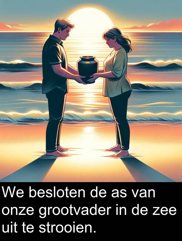 grootvader: We besloten de as van onze grootvader in de zee uit te strooien.