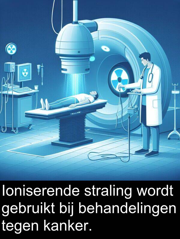 tegen: Ioniserende straling wordt gebruikt bij behandelingen tegen kanker.