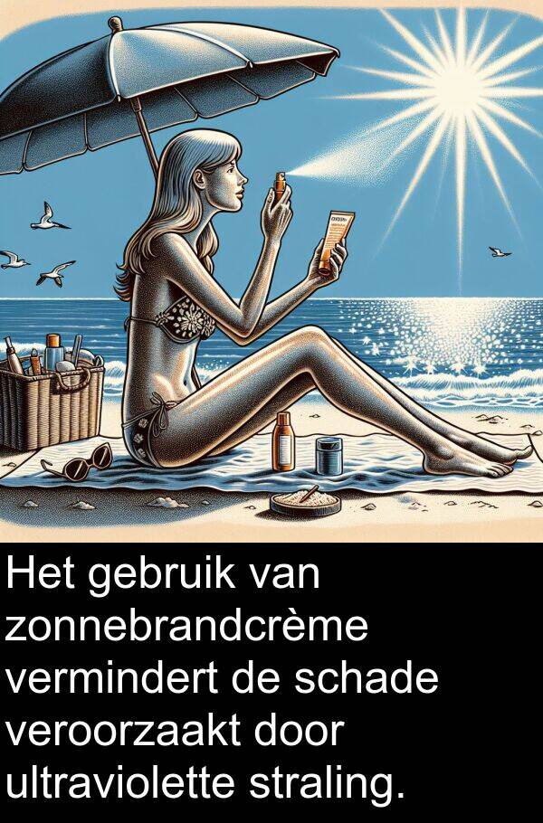 schade: Het gebruik van zonnebrandcrème vermindert de schade veroorzaakt door ultraviolette straling.