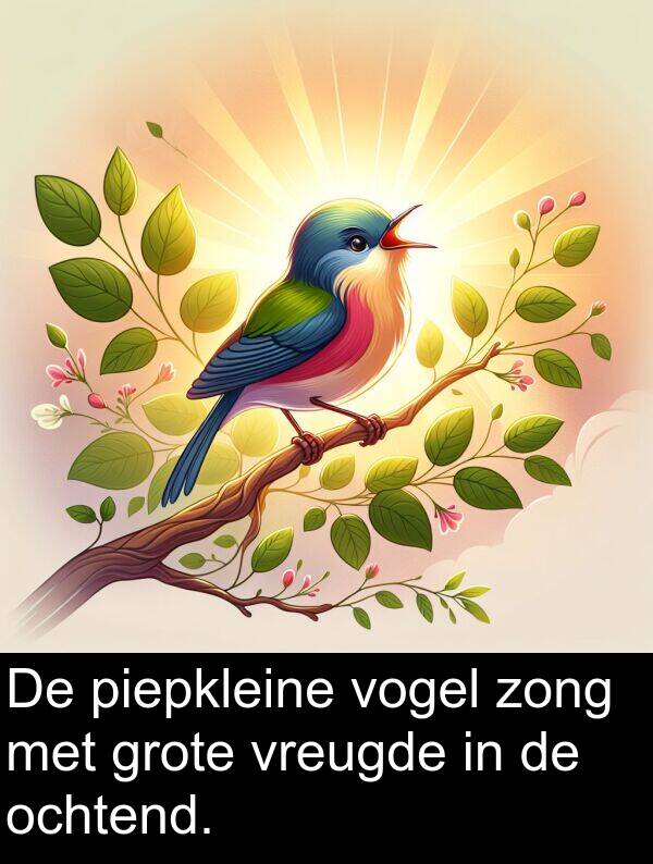 zong: De piepkleine vogel zong met grote vreugde in de ochtend.