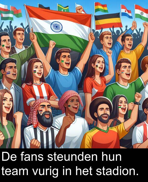 team: De fans steunden hun team vurig in het stadion.
