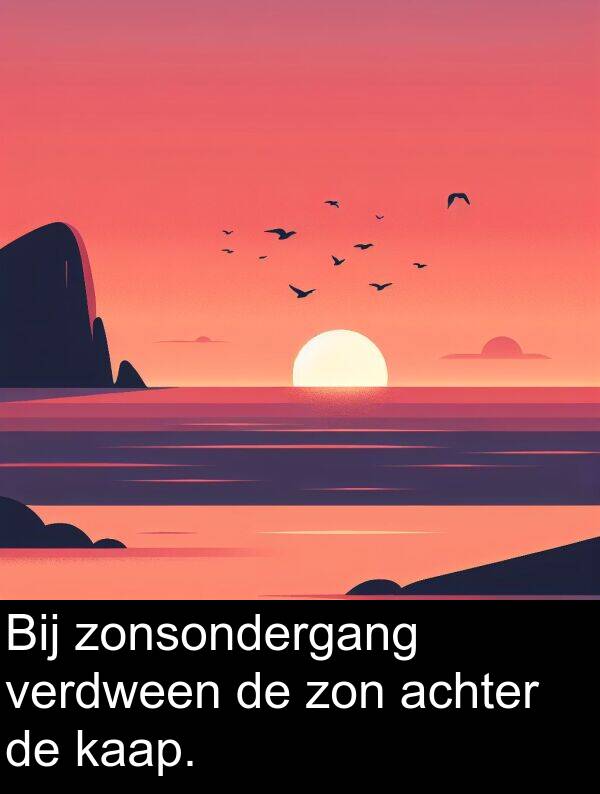 kaap: Bij zonsondergang verdween de zon achter de kaap.