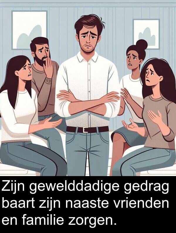 gewelddadige: Zijn gewelddadige gedrag baart zijn naaste vrienden en familie zorgen.