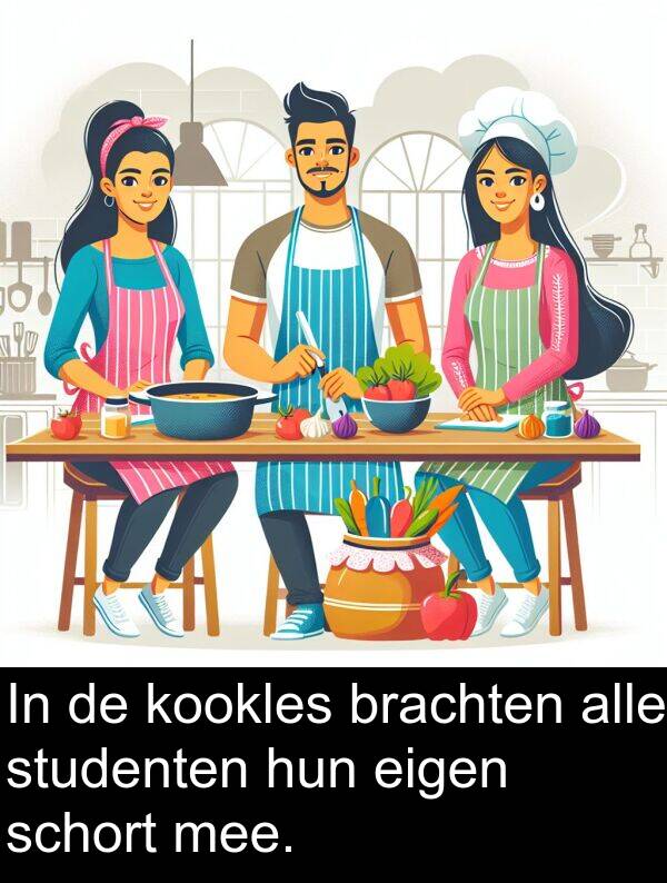 studenten: In de kookles brachten alle studenten hun eigen schort mee.