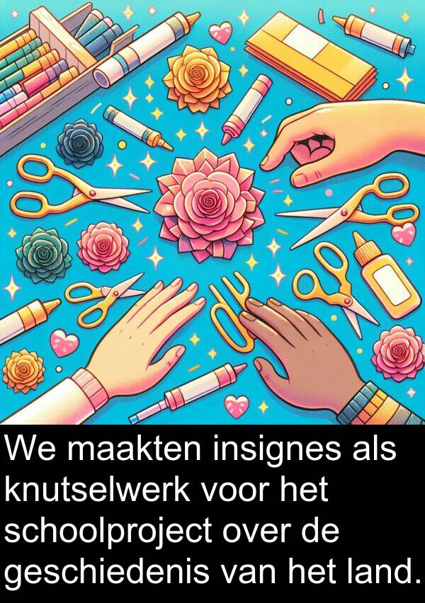 geschiedenis: We maakten insignes als knutselwerk voor het schoolproject over de geschiedenis van het land.