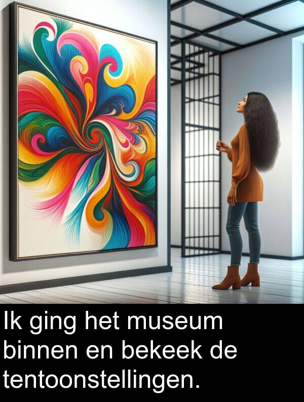 ging: Ik ging het museum binnen en bekeek de tentoonstellingen.