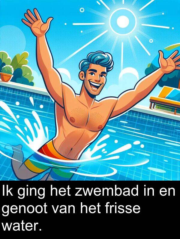 ging: Ik ging het zwembad in en genoot van het frisse water.