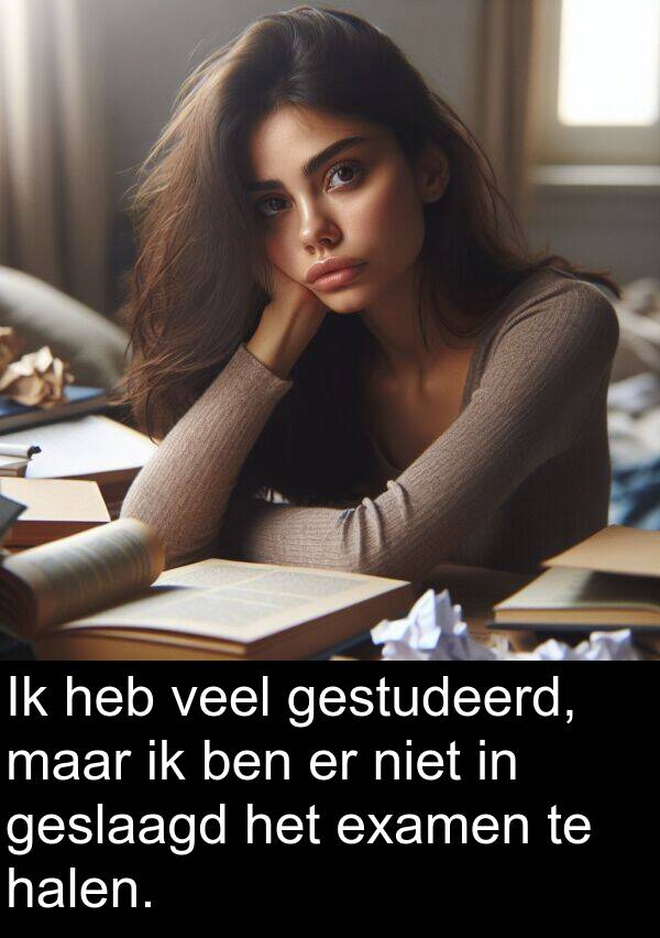 maar: Ik heb veel gestudeerd, maar ik ben er niet in geslaagd het examen te halen.