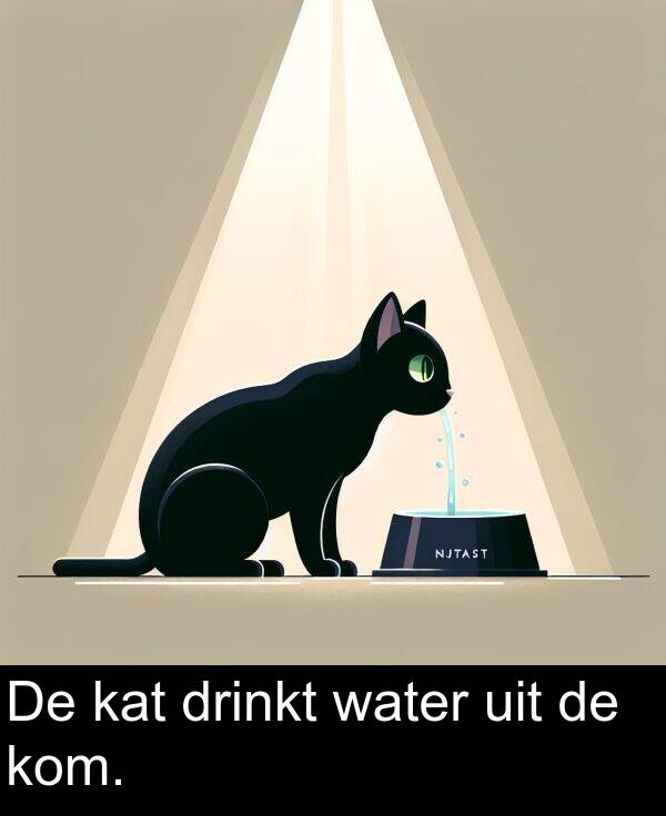 drinkt: De kat drinkt water uit de kom.