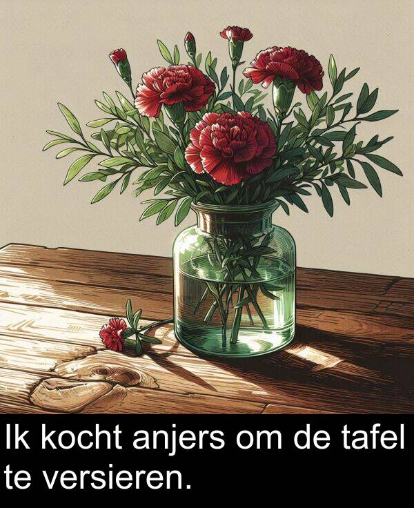versieren: Ik kocht anjers om de tafel te versieren.