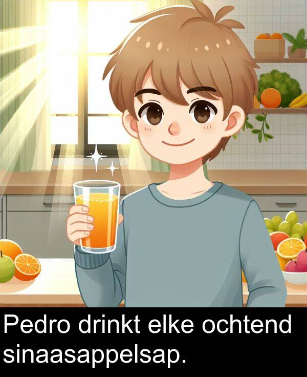 drinkt: Pedro drinkt elke ochtend sinaasappelsap.