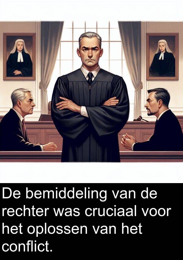 oplossen: De bemiddeling van de rechter was cruciaal voor het oplossen van het conflict.