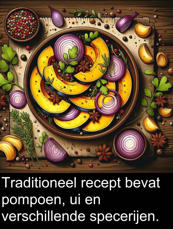 specerijen: Traditioneel recept bevat pompoen, ui en verschillende specerijen.