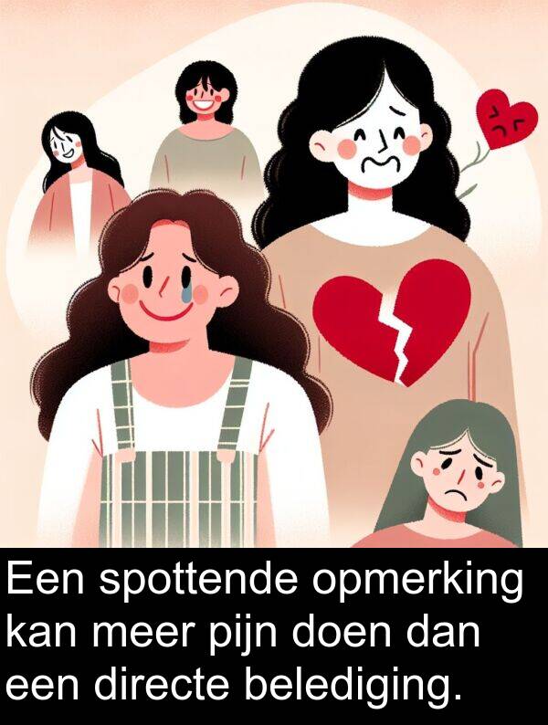 directe: Een spottende opmerking kan meer pijn doen dan een directe belediging.