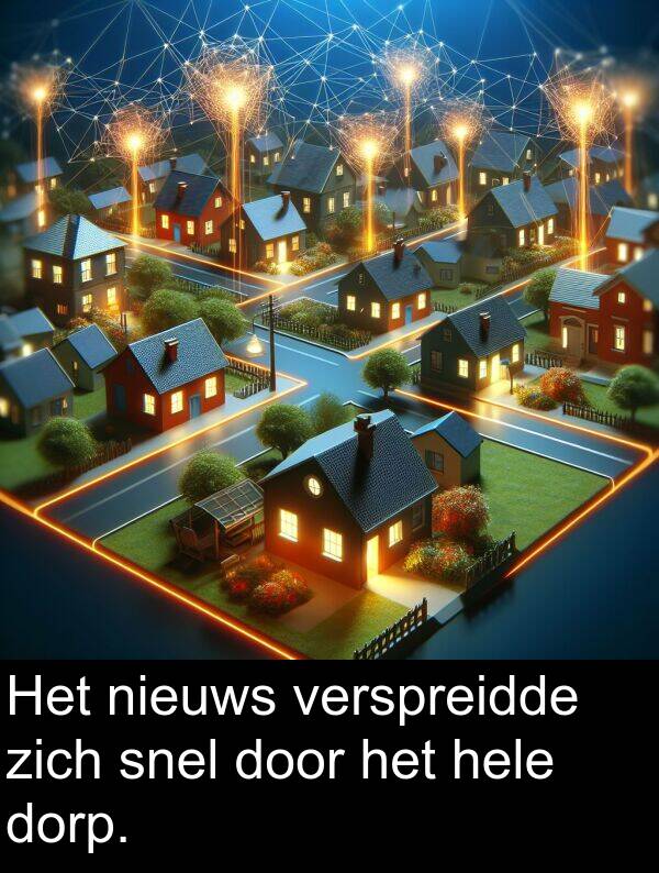 dorp: Het nieuws verspreidde zich snel door het hele dorp.