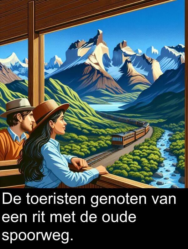 spoorweg: De toeristen genoten van een rit met de oude spoorweg.
