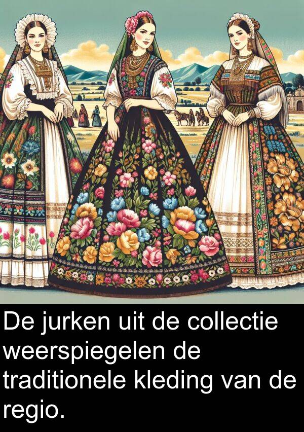 weerspiegelen: De jurken uit de collectie weerspiegelen de traditionele kleding van de regio.