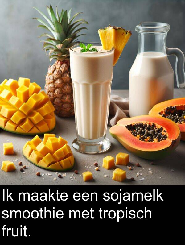 fruit: Ik maakte een sojamelk smoothie met tropisch fruit.