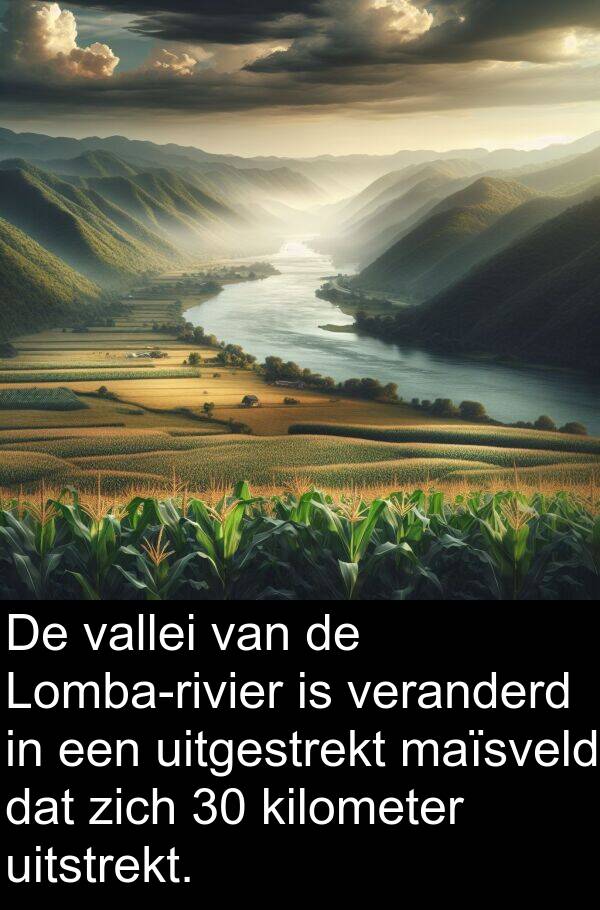 veranderd: De vallei van de Lomba-rivier is veranderd in een uitgestrekt maïsveld dat zich 30 kilometer uitstrekt.
