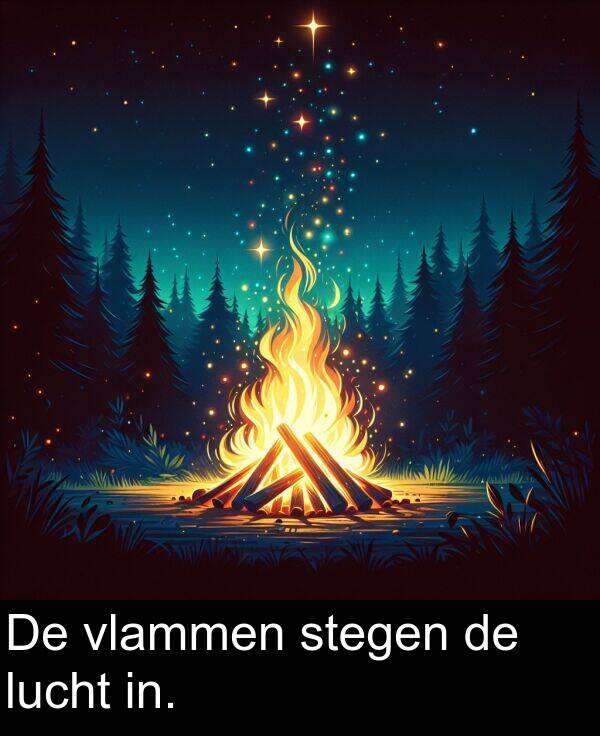 lucht: De vlammen stegen de lucht in.