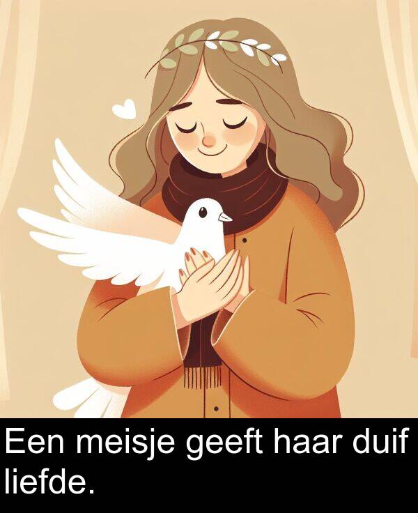 duif: Een meisje geeft haar duif liefde.