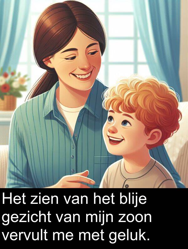 geluk: Het zien van het blije gezicht van mijn zoon vervult me met geluk.