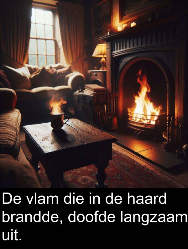 uit: De vlam die in de haard brandde, doofde langzaam uit.