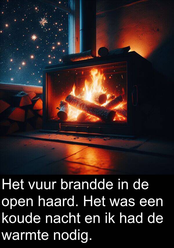 vuur: Het vuur brandde in de open haard. Het was een koude nacht en ik had de warmte nodig.