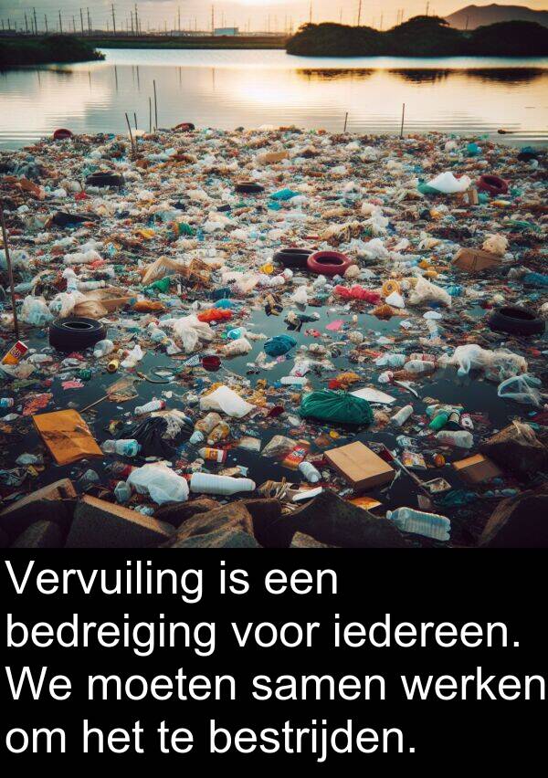 iedereen: Vervuiling is een bedreiging voor iedereen. We moeten samen werken om het te bestrijden.