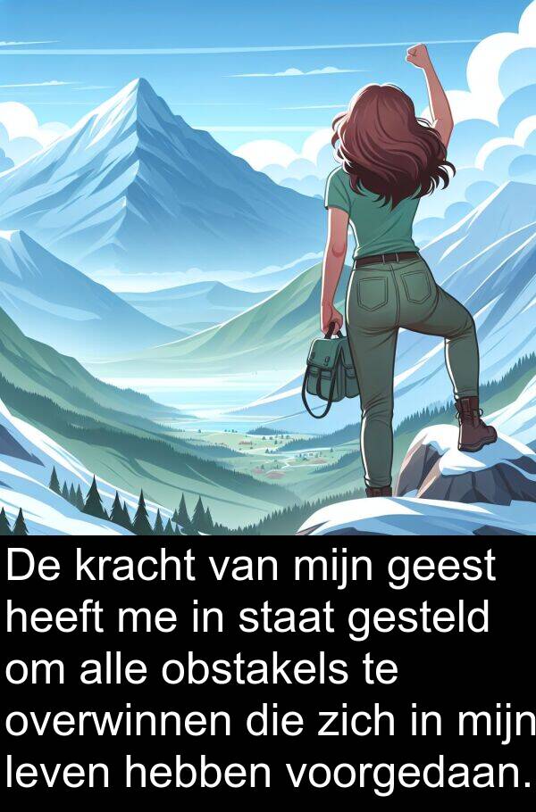 gesteld: De kracht van mijn geest heeft me in staat gesteld om alle obstakels te overwinnen die zich in mijn leven hebben voorgedaan.