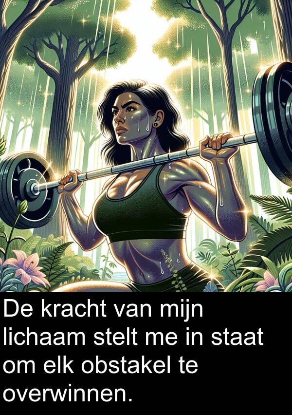 staat: De kracht van mijn lichaam stelt me in staat om elk obstakel te overwinnen.