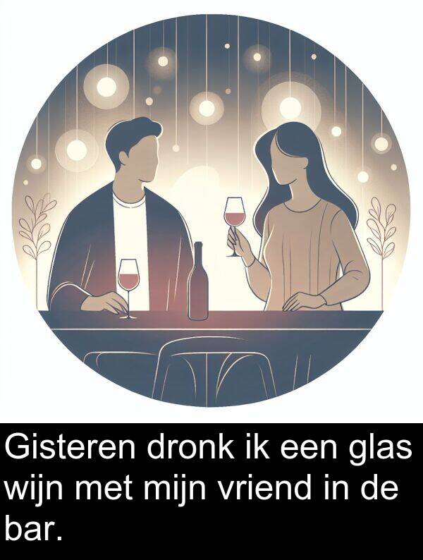 glas: Gisteren dronk ik een glas wijn met mijn vriend in de bar.