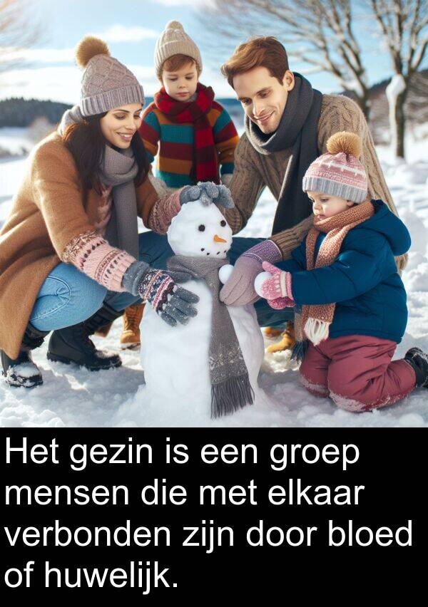 gezin: Het gezin is een groep mensen die met elkaar verbonden zijn door bloed of huwelijk.