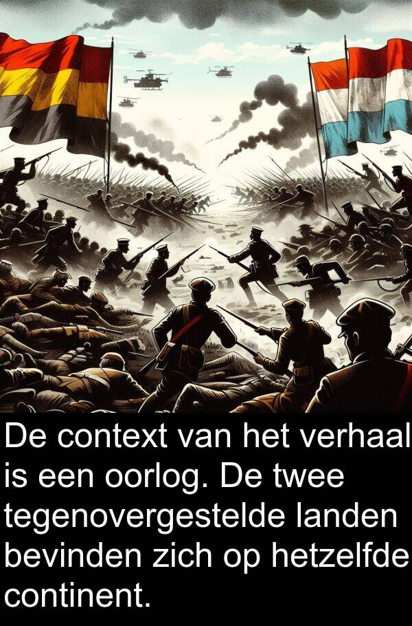 continent: De context van het verhaal is een oorlog. De twee tegenovergestelde landen bevinden zich op hetzelfde continent.