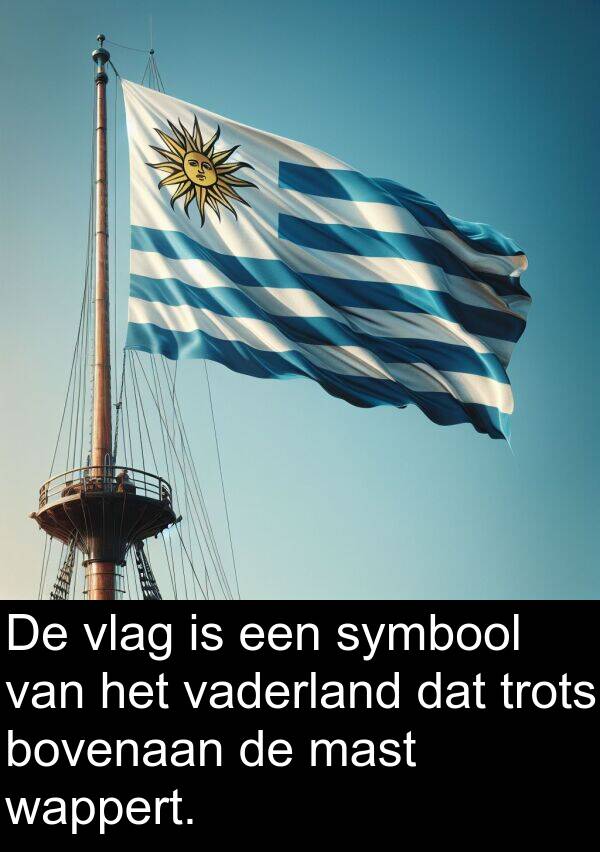 bovenaan: De vlag is een symbool van het vaderland dat trots bovenaan de mast wappert.