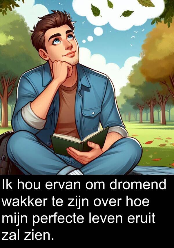 dromend: Ik hou ervan om dromend wakker te zijn over hoe mijn perfecte leven eruit zal zien.