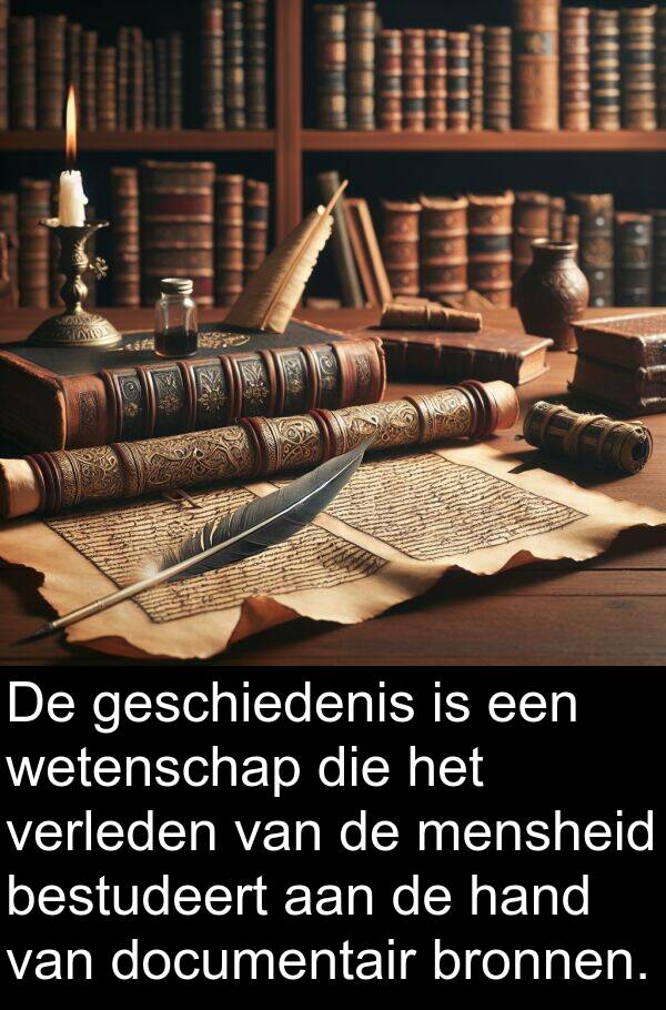 geschiedenis: De geschiedenis is een wetenschap die het verleden van de mensheid bestudeert aan de hand van documentair bronnen.