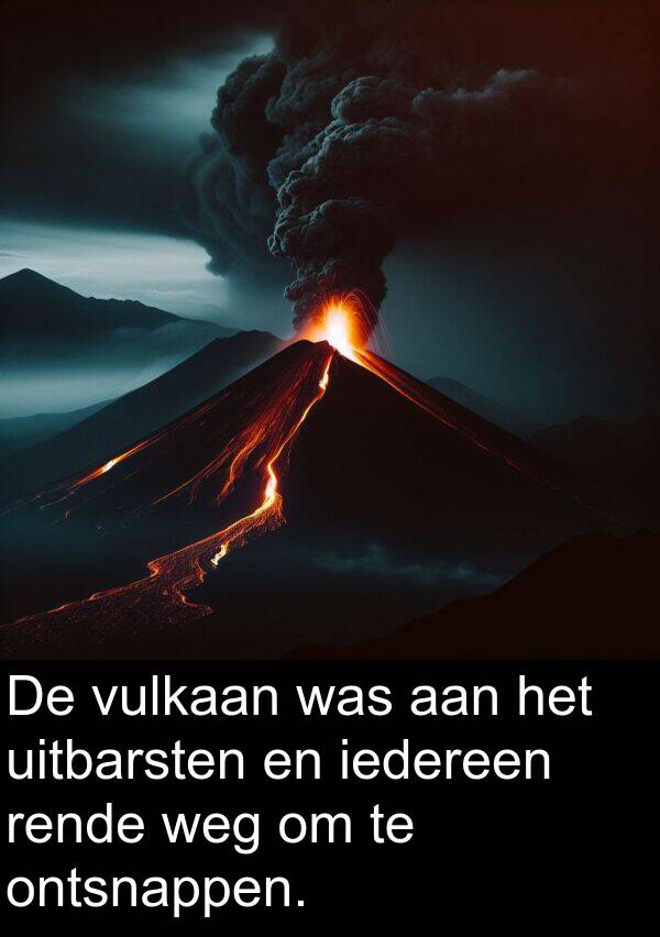 uitbarsten: De vulkaan was aan het uitbarsten en iedereen rende weg om te ontsnappen.