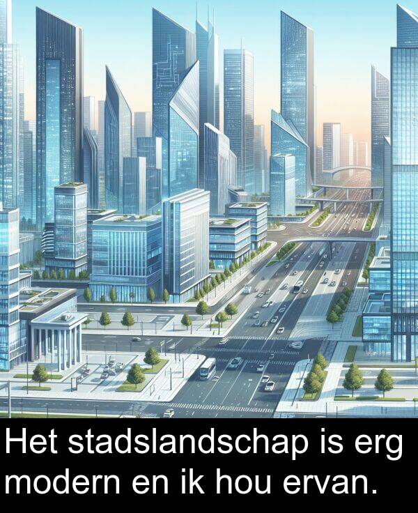 stadslandschap: Het stadslandschap is erg modern en ik hou ervan.