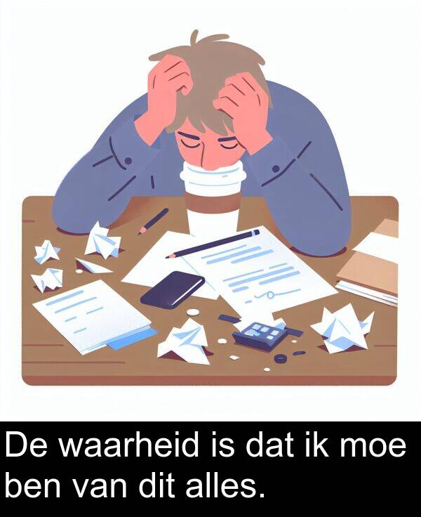 dat: De waarheid is dat ik moe ben van dit alles.