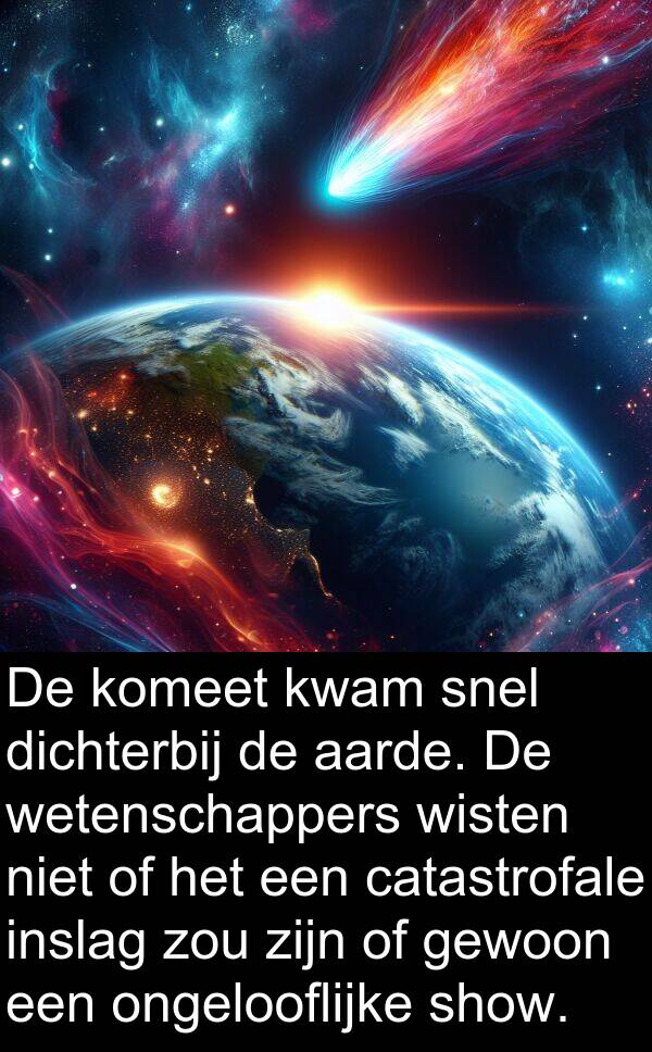 gewoon: De komeet kwam snel dichterbij de aarde. De wetenschappers wisten niet of het een catastrofale inslag zou zijn of gewoon een ongelooflijke show.